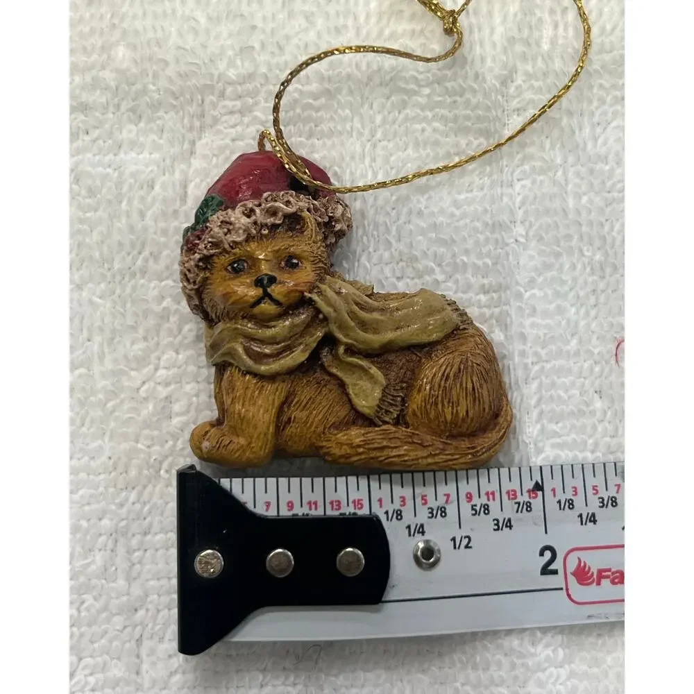 Sherry McNeil Signed Christmas Ornament Lot of 2 Teddy Bear & Cat 90s  Folk Art
